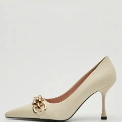 Nuheel® Nuheel Leather Black Heels Metal Chain Stilettos Nude Heels 11