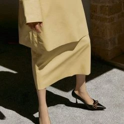 Nuheel® Nuheel Leather Black Heels Metal Chain Stilettos Nude Heels 11