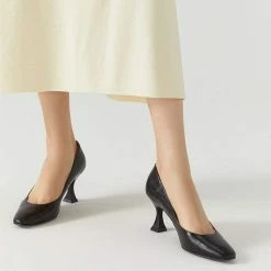 Nuheel® Nuheel Leather Crocodile Pattern Black Heels Designer Pump Shoes 11