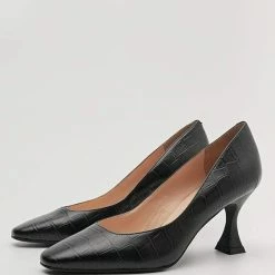 Nuheel® Nuheel Leather Crocodile Pattern Black Heels Designer Pump Shoes 11