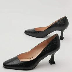 Nuheel® Nuheel Leather Crocodile Pattern Black Heels Designer Pump Shoes 11