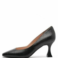Nuheel® Nuheel Leather Crocodile Pattern Black Heels Designer Pump Shoes 11