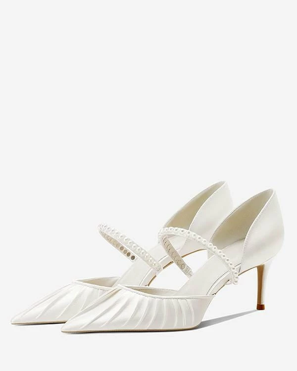 Nuheel® Nuheel Pearl Strap Bridal Shoes Leather Wedding Shoes For Bride White Heels 5 Nuheel® Nuheel Pearl Strap Bridal Shoes Leather Wedding Shoes For Bride White Heels