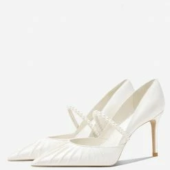 Nuheel® Nuheel Pearl Strap Bridal Shoes Leather Wedding Shoes For Bride White Heels