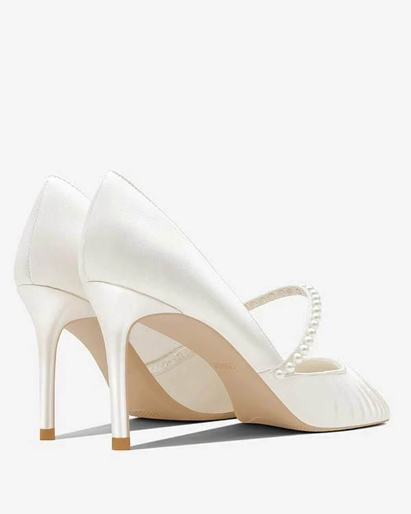 Nuheel® Nuheel Pearl Strap Bridal Shoes Leather Wedding Shoes For Bride White Heels 7 Nuheel® Nuheel Pearl Strap Bridal Shoes Leather Wedding Shoes For Bride White Heels