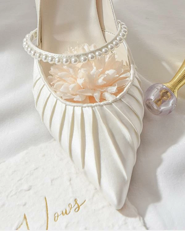 Nuheel® Nuheel Pearl Strap Bridal Shoes Leather Wedding Shoes For Bride White Heels 8 Nuheel® Nuheel Pearl Strap Bridal Shoes Leather Wedding Shoes For Bride White Heels