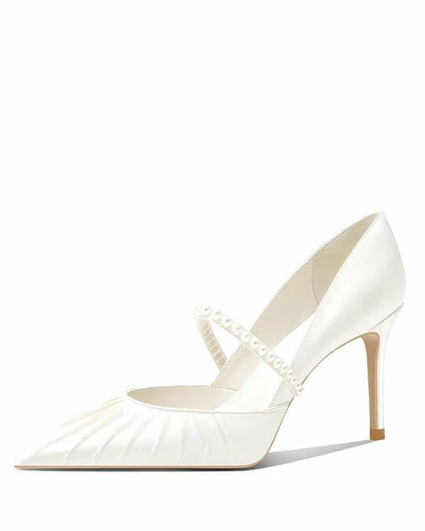Nuheel® Nuheel Pearl Strap Bridal Shoes Leather Wedding Shoes For Bride White Heels 3 Nuheel® Nuheel Pearl Strap Bridal Shoes Leather Wedding Shoes For Bride White Heels