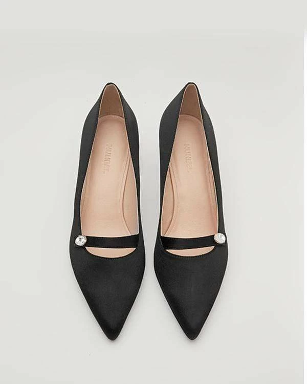 Nuheel® Nuheel Satin Metal Diamond Buckle Vintage Stilettos Heels Black, Purple 11 7 Nuheel® Nuheel Satin Metal Diamond Buckle Vintage Stilettos Heels Black, Purple 11