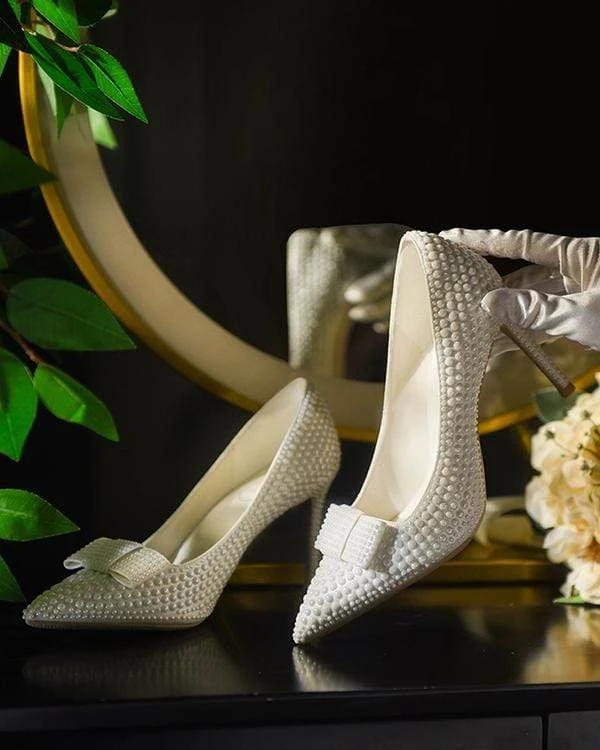 Nuheel® Nuheel Sheepskin Bridal Shoes Pearl Wedding Shoes For Bride Stilettos White Heels 12 8 Nuheel® Nuheel Sheepskin Bridal Shoes Pearl Wedding Shoes For Bride Stilettos White Heels 12