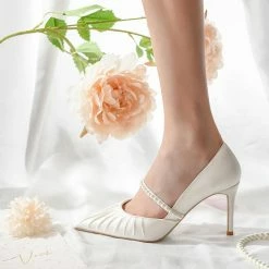 Nuheel® Nuheel Pearl Strap Bridal Shoes Leather Wedding Shoes For Bride White Heels 15 Nuheel® Nuheel Pearl Strap Bridal Shoes Leather Wedding Shoes For Bride White Heels