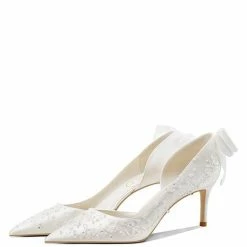 Nuheel® Nuheel French Embroidery Bridal Shoes Stilettos Wedding Shoes For Bride Bow White Heels 11 Nuheel® Nuheel French Embroidery Bridal Shoes Stilettos Wedding Shoes For Bride Bow White Heels