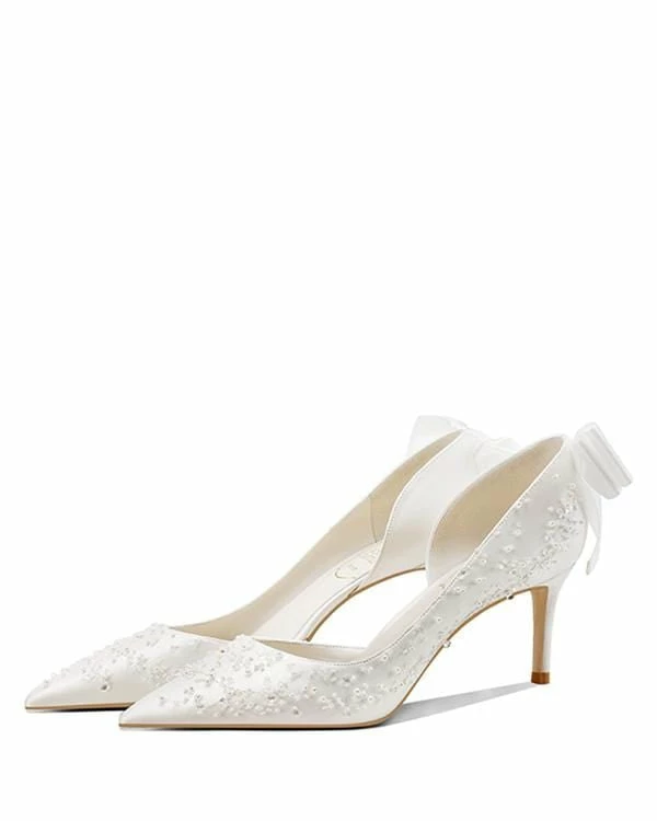 Nuheel® Nuheel French Embroidery Bridal Shoes Stilettos Wedding Shoes For Bride Bow White Heels 5 Nuheel® Nuheel French Embroidery Bridal Shoes Stilettos Wedding Shoes For Bride Bow White Heels