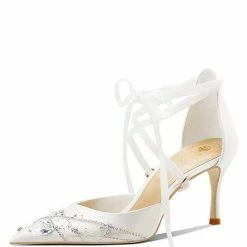 Nuheel® Nuheel Leather Bridal Shoes Rhinestone Wedding Shoes For Bride Strappy Heels 12