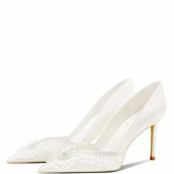 Nuheel® Nuheel Crystal Bridal Shoes Sheepskin Wedding Shoes Pointed For Bride Stiletto Bridesmaid Shoes 12 Heels