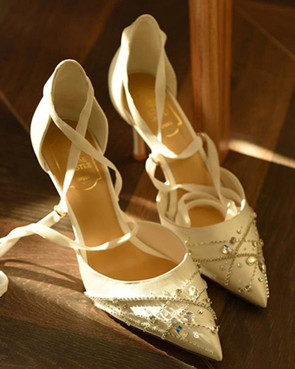 Nuheel® Nuheel Leather Bridal Shoes Rhinestone Wedding Shoes For Bride Strappy Heels 12 8 Nuheel® Nuheel Leather Bridal Shoes Rhinestone Wedding Shoes For Bride Strappy Heels 12