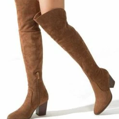 Nuheel® Nuheel Thick Heel Thigh High Boots Suede Knee High Boots For Women Brown Boots 9.5