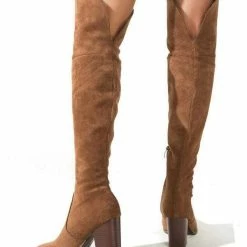 Nuheel® Nuheel Thick Heel Thigh High Boots Suede Knee High Boots For Women Brown Boots 9.5