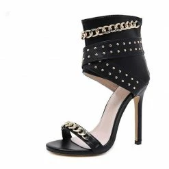 Nuheel® New Rivet Metal Decoration High Heel Women Sandals Cover Heel For Party Gladiator Ladies Shoes Black