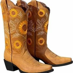 Nuheel® Woman Nuheel Sunflower Platform Boots For Women Plus Size Knee High Boots Embroidered Ethnic Style Cowboy Boots