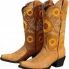 Nuheel® Woman Nuheel Sunflower Platform Boots For Women Plus Size Knee High Boots Embroidered Ethnic Style Cowboy Boots