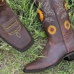 Nuheel® Woman Nuheel Sunflower Platform Boots For Women Plus Size Knee High Boots Embroidered Ethnic Style Cowboy Boots