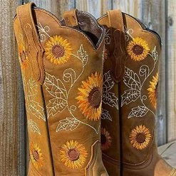 Nuheel® Woman Nuheel Sunflower Platform Boots For Women Plus Size Knee High Boots Embroidered Ethnic Style Cowboy Boots