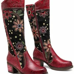 Nuheel® Womens Bohemian Knee High Boots Leather Block Heel Long Booties