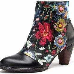 Nuheel® Leather Ankle Boots For Women Low Block Heel Booties Winter Woman