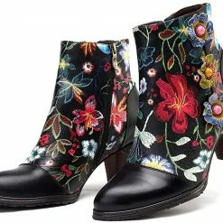 Nuheel® Leather Ankle Boots For Women Low Block Heel Booties Winter Woman