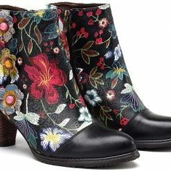 Nuheel® Leather Ankle Boots For Women Low Block Heel Booties Winter Woman