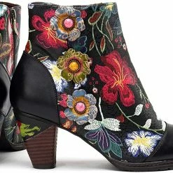 Nuheel® Leather Ankle Boots For Women Low Block Heel Booties Winter Woman