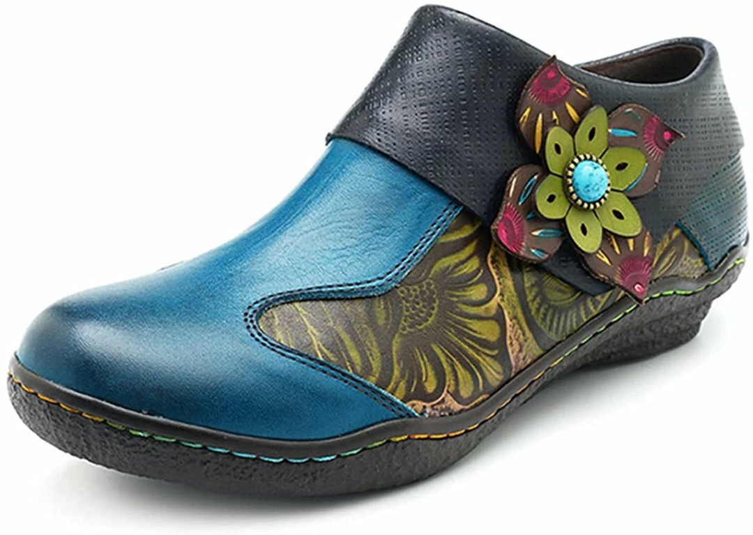 Nuheel® Leather Loafer Flat Shoes Women's Moccasin Retro Handmade Printing Woman 10 Nuheel® Leather Loafer Flat Shoes Women's Moccasin Retro Handmade Printing Woman