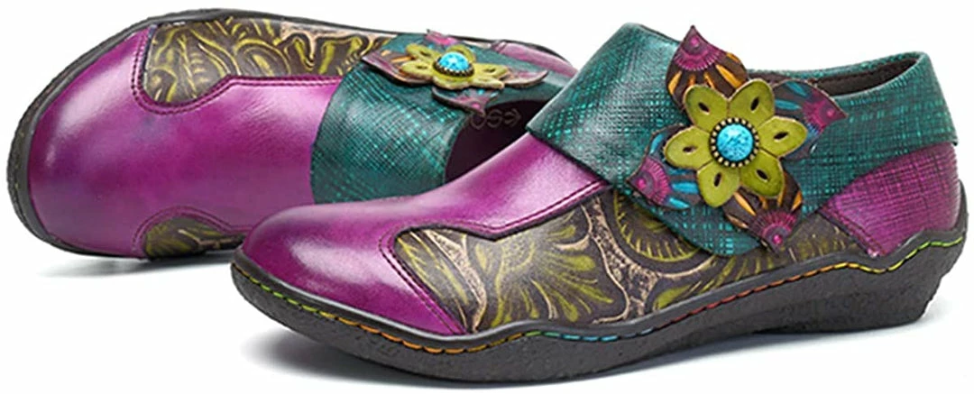 Nuheel® Leather Loafer Flat Shoes Women's Moccasin Retro Handmade Printing Woman 20 Nuheel® Leather Loafer Flat Shoes Women's Moccasin Retro Handmade Printing Woman