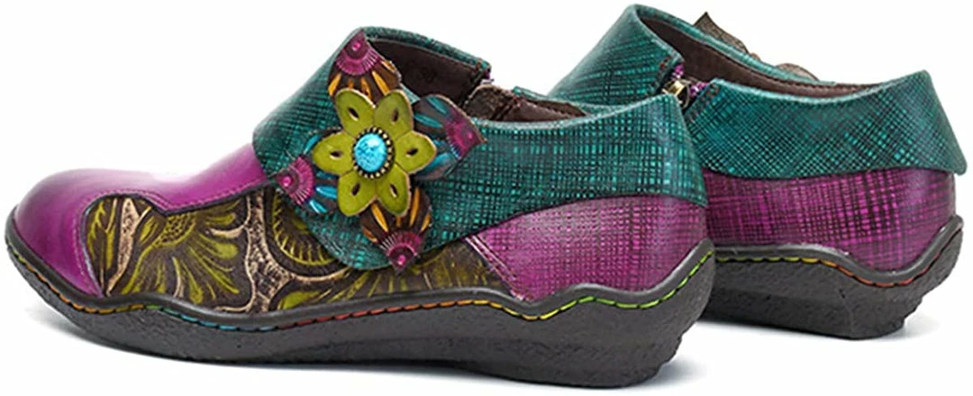 Nuheel® Leather Loafer Flat Shoes Women's Moccasin Retro Handmade Printing Woman 22 Nuheel® Leather Loafer Flat Shoes Women's Moccasin Retro Handmade Printing Woman