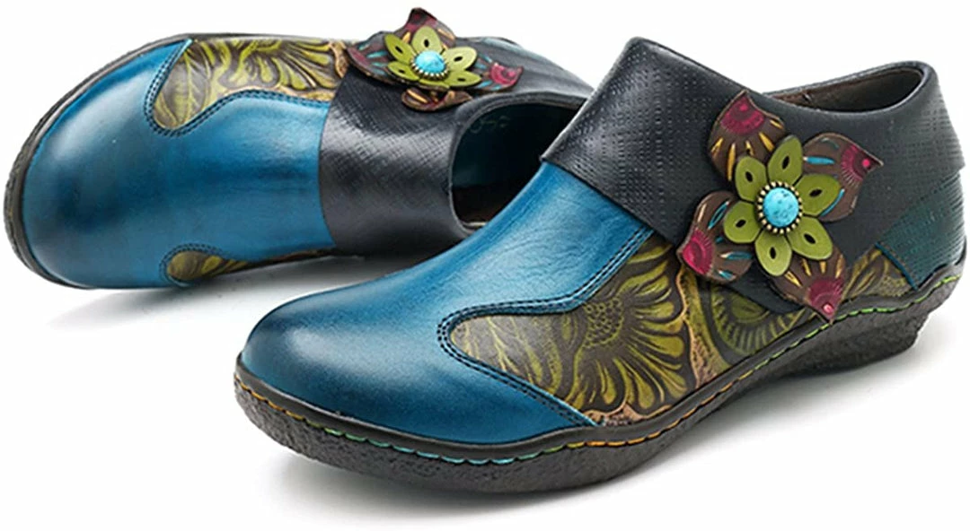 Nuheel® Leather Loafer Flat Shoes Women's Moccasin Retro Handmade Printing Woman 16 Nuheel® Leather Loafer Flat Shoes Women's Moccasin Retro Handmade Printing Woman