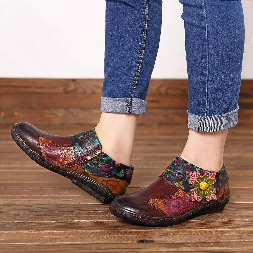 Nuheel® Leather Loafer Flat Shoes Women's Moccasin Retro Handmade Printing Woman 9 Nuheel® Leather Loafer Flat Shoes Women's Moccasin Retro Handmade Printing Woman