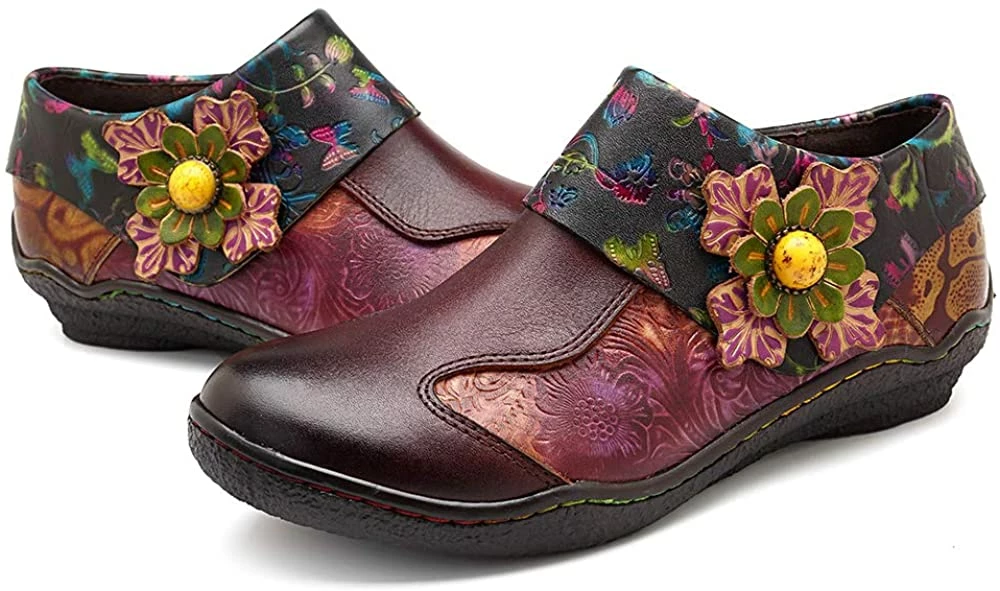 Nuheel® Leather Loafer Flat Shoes Women's Moccasin Retro Handmade Printing Woman 5 Nuheel® Leather Loafer Flat Shoes Women's Moccasin Retro Handmade Printing Woman