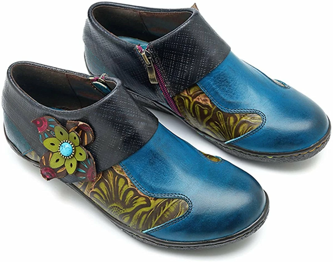 Nuheel® Leather Loafer Flat Shoes Women's Moccasin Retro Handmade Printing Woman 13 Nuheel® Leather Loafer Flat Shoes Women's Moccasin Retro Handmade Printing Woman