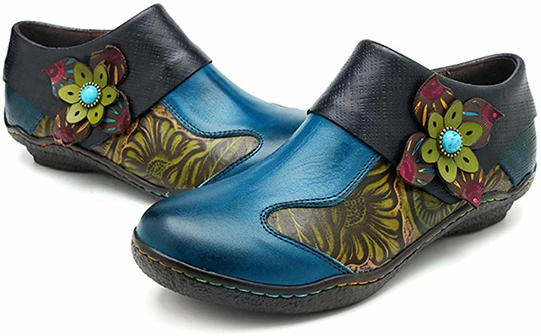 Nuheel® Leather Loafer Flat Shoes Women's Moccasin Retro Handmade Printing Woman 11 Nuheel® Leather Loafer Flat Shoes Women's Moccasin Retro Handmade Printing Woman