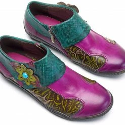 Nuheel® Leather Loafer Flat Shoes Women's Moccasin Retro Handmade Printing Woman 46 Nuheel® Leather Loafer Flat Shoes Women's Moccasin Retro Handmade Printing Woman