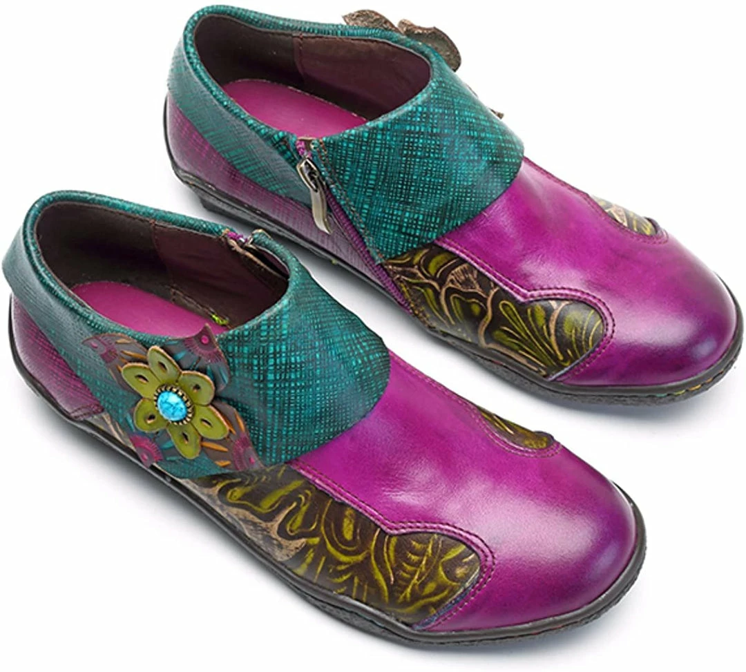 Nuheel® Leather Loafer Flat Shoes Women's Moccasin Retro Handmade Printing Woman 19 Nuheel® Leather Loafer Flat Shoes Women's Moccasin Retro Handmade Printing Woman