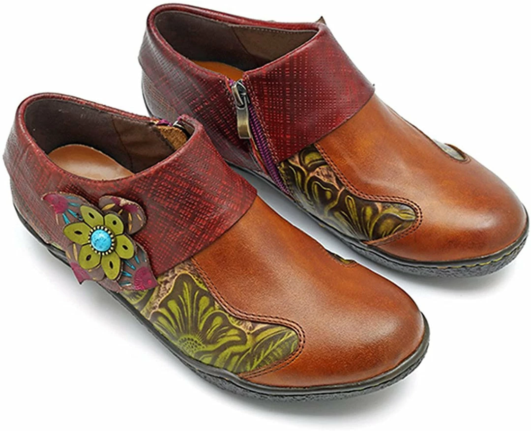 Nuheel® Leather Loafer Flat Shoes Women's Moccasin Retro Handmade Printing Woman 29 Nuheel® Leather Loafer Flat Shoes Women's Moccasin Retro Handmade Printing Woman