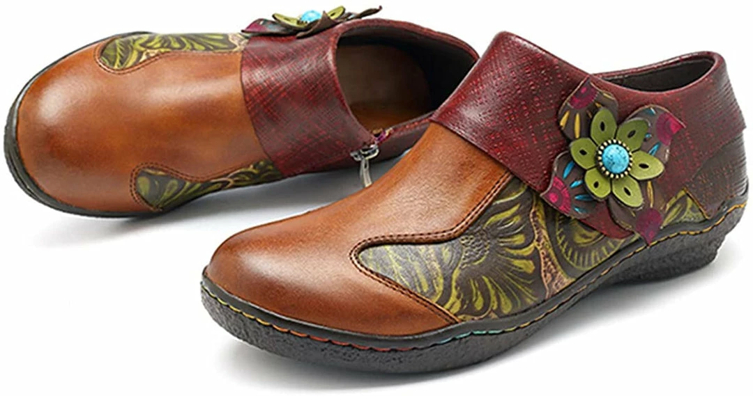 Nuheel® Leather Loafer Flat Shoes Women's Moccasin Retro Handmade Printing Woman 30 Nuheel® Leather Loafer Flat Shoes Women's Moccasin Retro Handmade Printing Woman