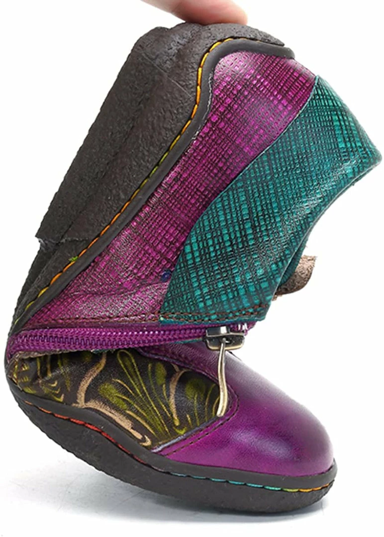 Nuheel® Leather Loafer Flat Shoes Women's Moccasin Retro Handmade Printing Woman 23 Nuheel® Leather Loafer Flat Shoes Women's Moccasin Retro Handmade Printing Woman