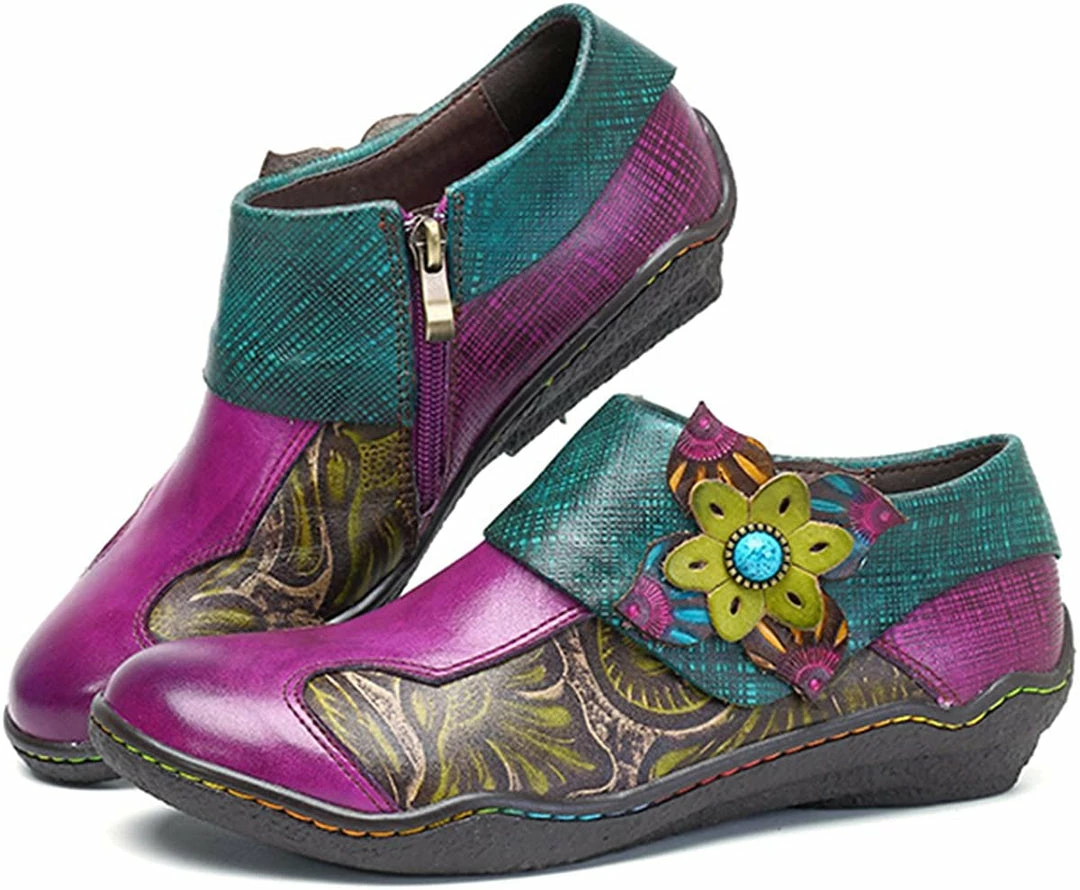 Nuheel® Leather Loafer Flat Shoes Women's Moccasin Retro Handmade Printing Woman 17 Nuheel® Leather Loafer Flat Shoes Women's Moccasin Retro Handmade Printing Woman