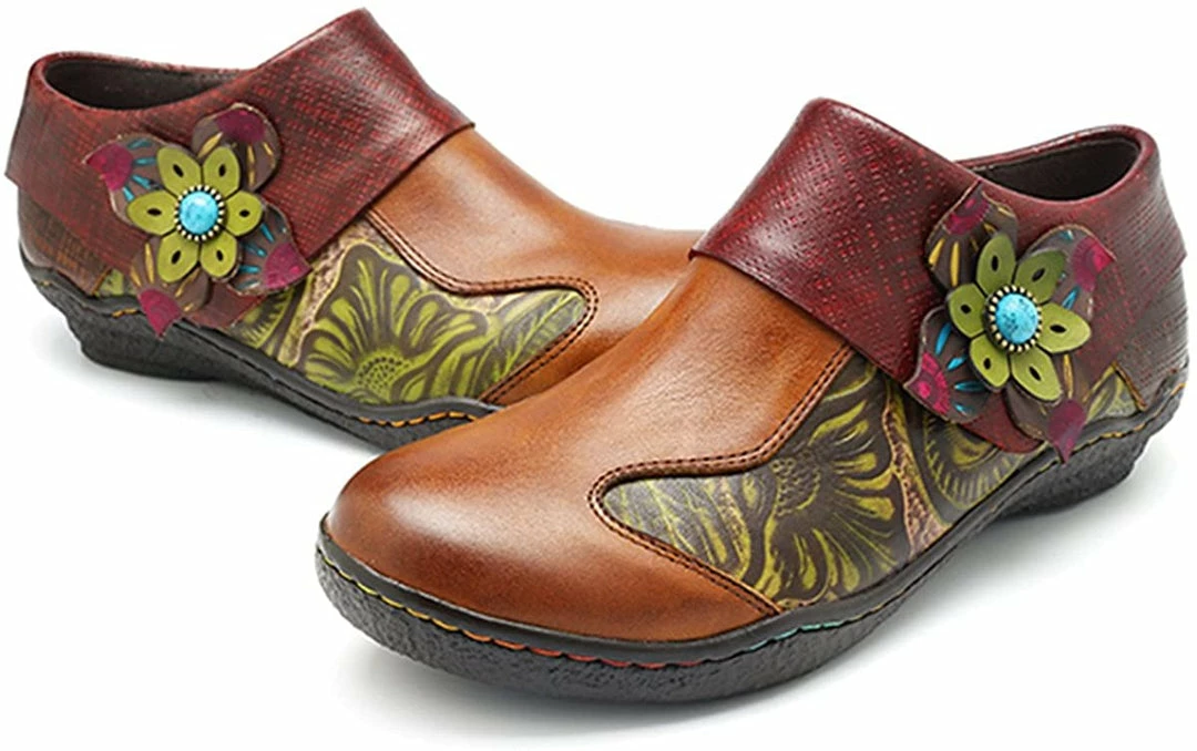 Nuheel® Leather Loafer Flat Shoes Women's Moccasin Retro Handmade Printing Woman 25 Nuheel® Leather Loafer Flat Shoes Women's Moccasin Retro Handmade Printing Woman