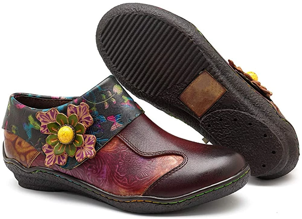 Nuheel® Leather Loafer Flat Shoes Women's Moccasin Retro Handmade Printing Woman 6 Nuheel® Leather Loafer Flat Shoes Women's Moccasin Retro Handmade Printing Woman