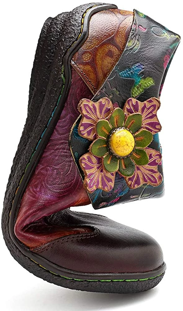 Nuheel® Leather Loafer Flat Shoes Women's Moccasin Retro Handmade Printing Woman 8 Nuheel® Leather Loafer Flat Shoes Women's Moccasin Retro Handmade Printing Woman