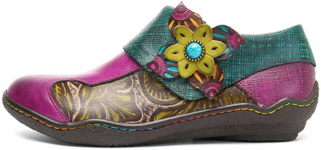 Nuheel® Leather Loafer Flat Shoes Women's Moccasin Retro Handmade Printing Woman 21 Nuheel® Leather Loafer Flat Shoes Women's Moccasin Retro Handmade Printing Woman