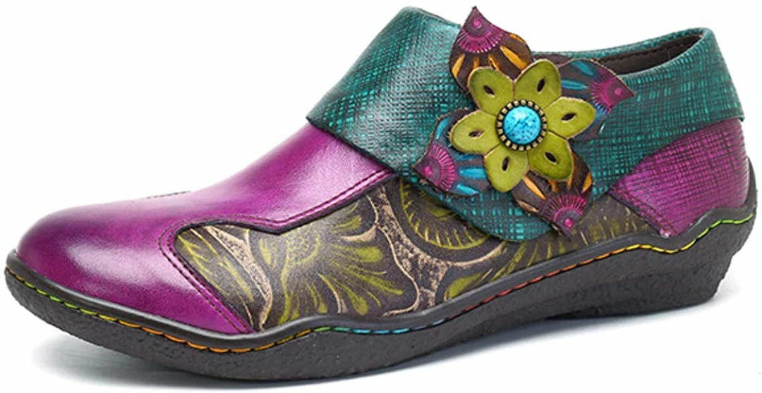 Nuheel® Leather Loafer Flat Shoes Women's Moccasin Retro Handmade Printing Woman 18 Nuheel® Leather Loafer Flat Shoes Women's Moccasin Retro Handmade Printing Woman